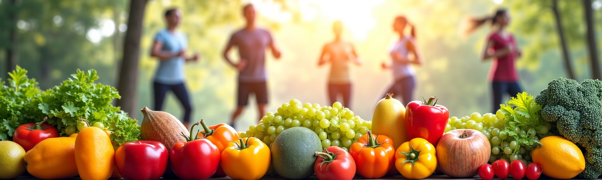Fondo de alimentos saludables y personas disfrutando de una vida activa