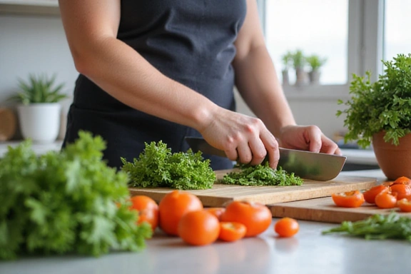 Manos preparando una comida saludable en una cocina moderna