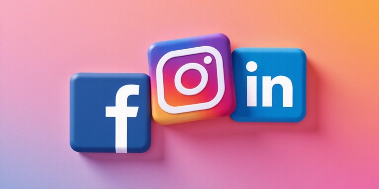 Iconos de redes sociales flotando en un fondo vibrante