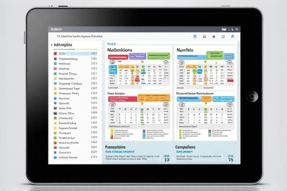 Gráficos y datos nutricionales en una tableta, simbolizando una evaluación completa.